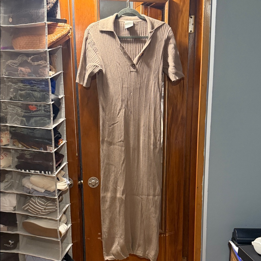 Varley Tan Ribbed Maxi Dress medium